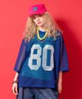 a.p.o.v. 短丈オーバーサイズナンバリングメッシュTシャツ/ブルー