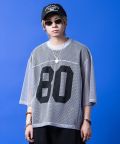 a.p.o.v. 短丈オーバーサイズナンバリングメッシュTシャツ/シルバー