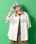 a.p.o.v. サガラ刺繍ワッペンコーデュロイオーバーサイズベースボールシャツ/アイボリー