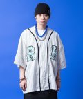 a.p.o.v. ピンストライプライトコットンナンバリングデザインオーバーサイズベースボールシャツ/ホワイト