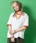 a.p.o.v. クロップド丈オーバーサイズリブリンガーTシャツ/ホワイト