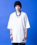 a.p.o.v. クラッシュ＆ダメージコットンオーバーサイズTシャツ/ホワイト