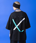 a.p.o.v. バックミントベルトミックスXプリントオーバーサイズTシャツ/ブラック