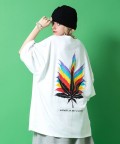 a.p.o.v. レインボーマリファナバックビッグプリントオーバーサイズTシャツ/ホワイト