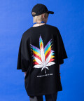 a.p.o.v. レインボーマリファナバックビッグプリントオーバーサイズTシャツ/ブラック