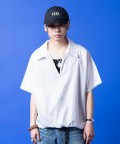 a.p.o.v. 短丈オーバーサイズドローコード裾サマーポリ半袖アノラックシャツ/アイボリー