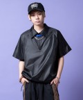 a.p.o.v. 短丈オーバーサイズドローコード裾サマーポリ半袖アノラックシャツ/ブラック