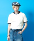 a.p.o.v. クロップド丈リンガーTシャツ/ネイビー