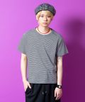 a.p.o.v. クロップド丈マイクロボーダーTシャツ/ブラック