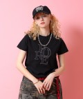 a.p.o.v. クロップド丈ラグランY2KプリントTシャツ(レディース)/ブラック