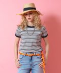 a.p.o.v. クロップド丈Y2KマルチボーダーリンガーTシャツ(レディース)/ネイビー