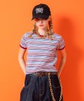 a.p.o.v. クロップド丈Y2KマルチボーダーリンガーTシャツ(レディース)/ワイン