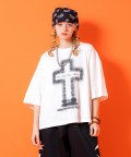 a.p.o.v. オーバーサイズローズクロスプリントTシャツ/ホワイト