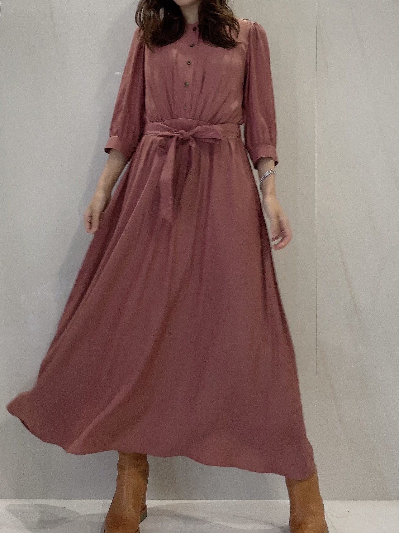 【selva secreta】FRONT BUTTON DRESS(pink-beige)