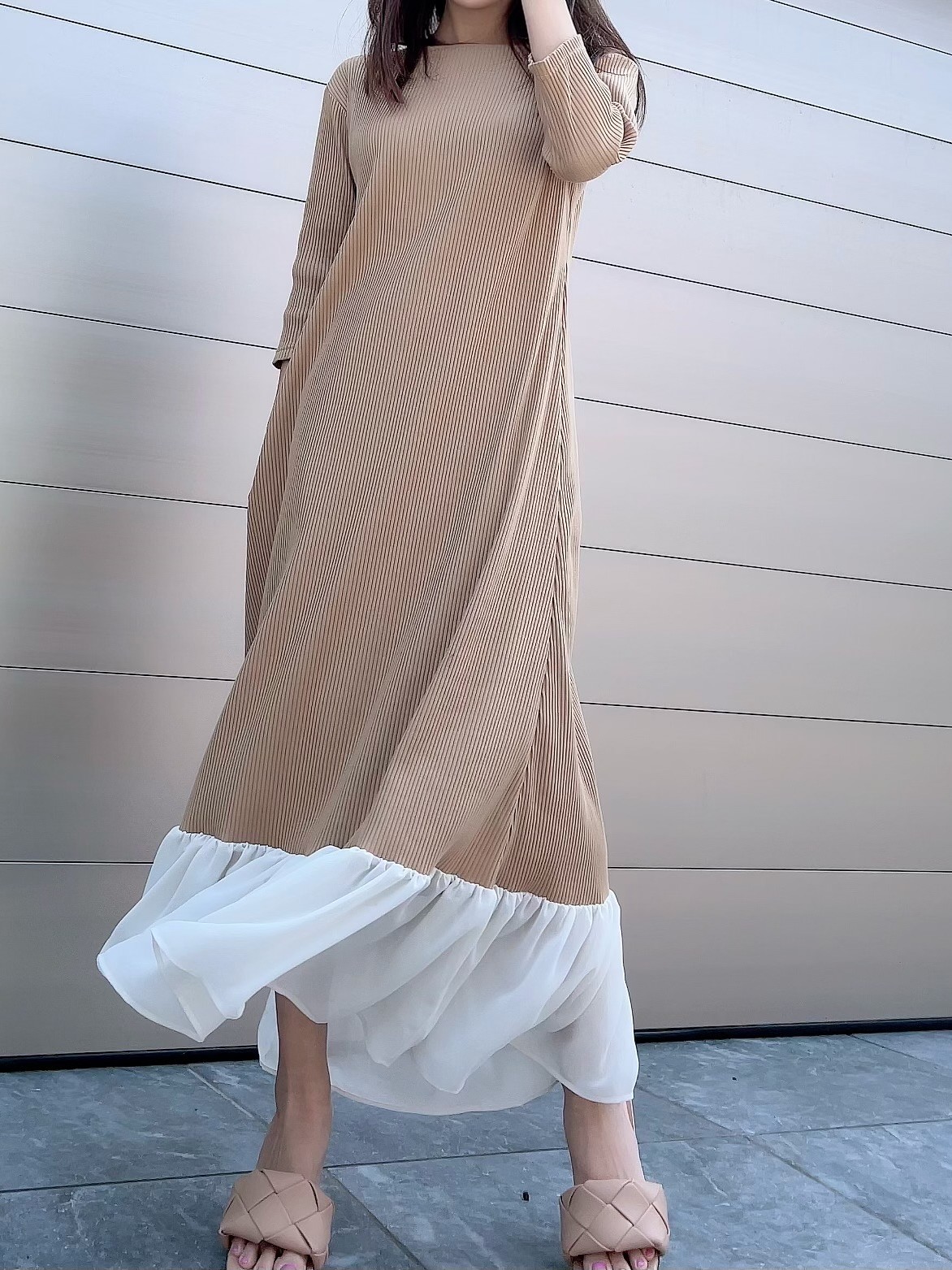 【selva secreta】Hem Chiffon Dress(beige)