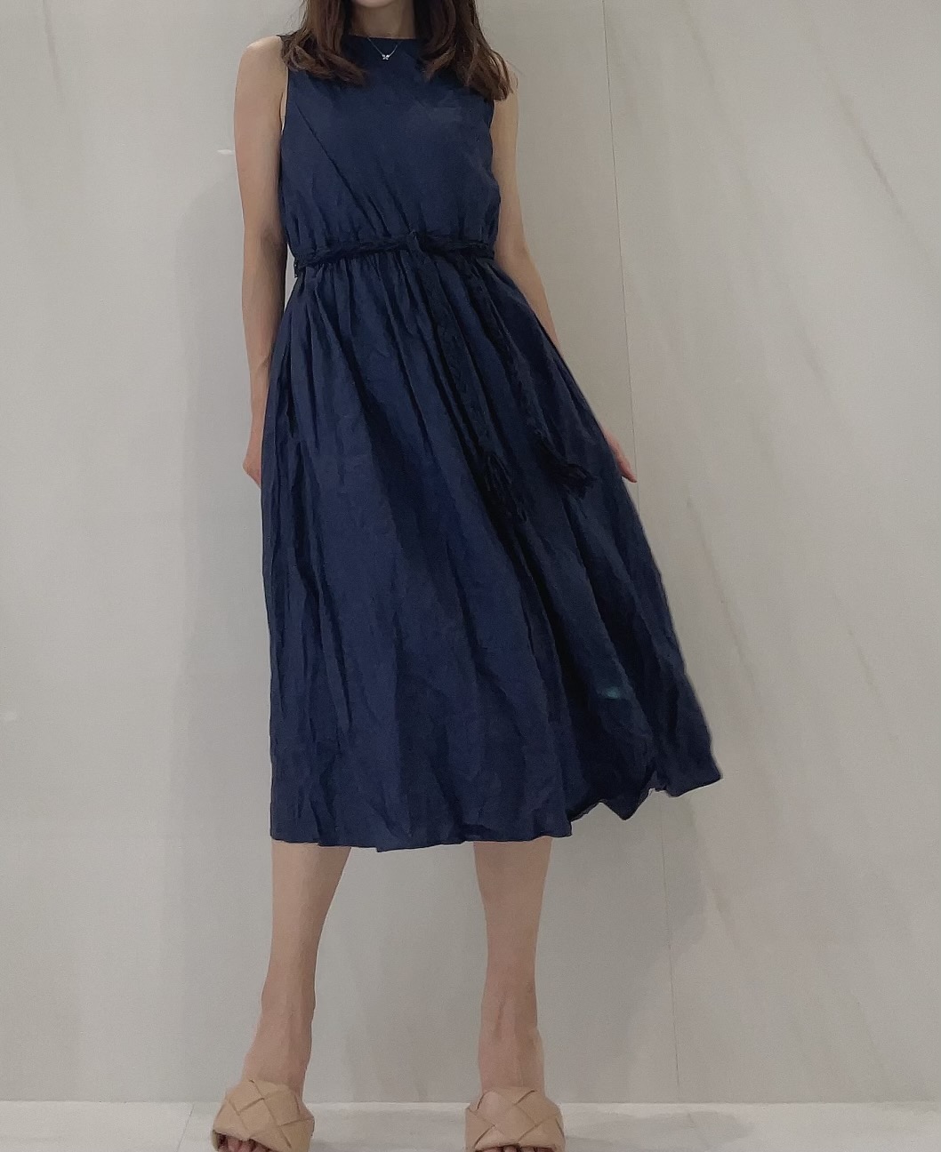【selva secreta】Linen Wrinkled Dress (navy)