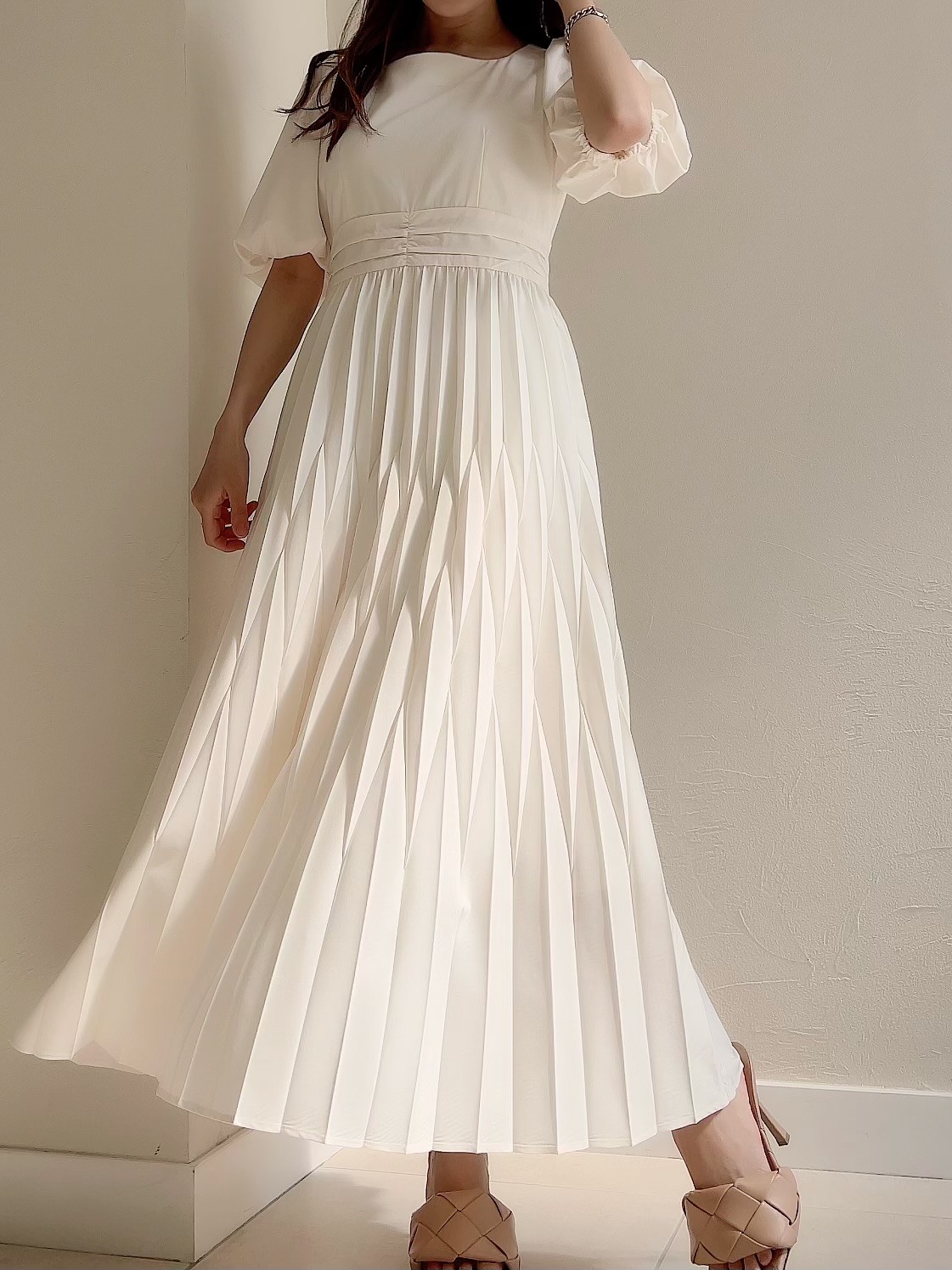 【selva secreta】Deformation Pleats dress(white)