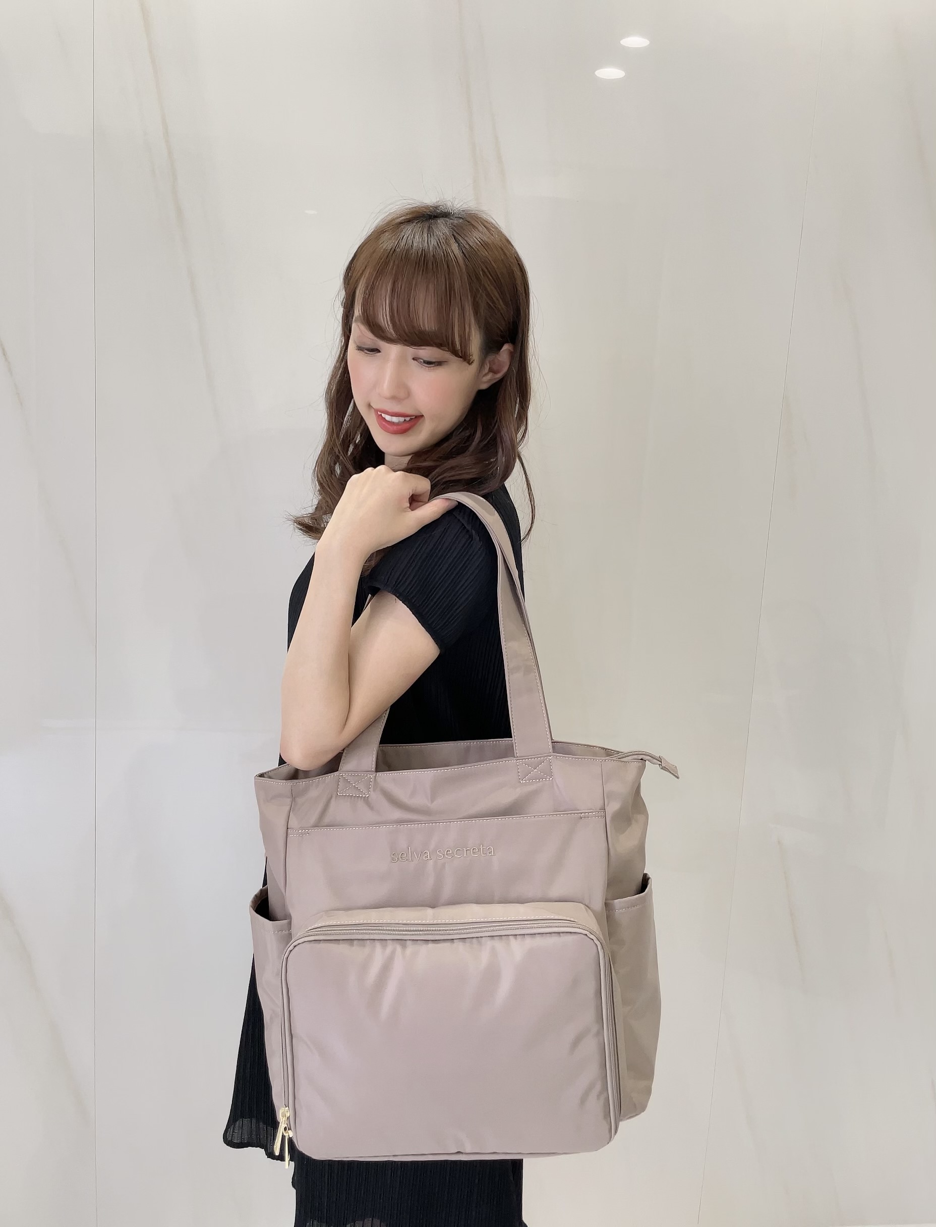 【selva secreta】Compact MOM TOTE BAG(greige×greige logo)