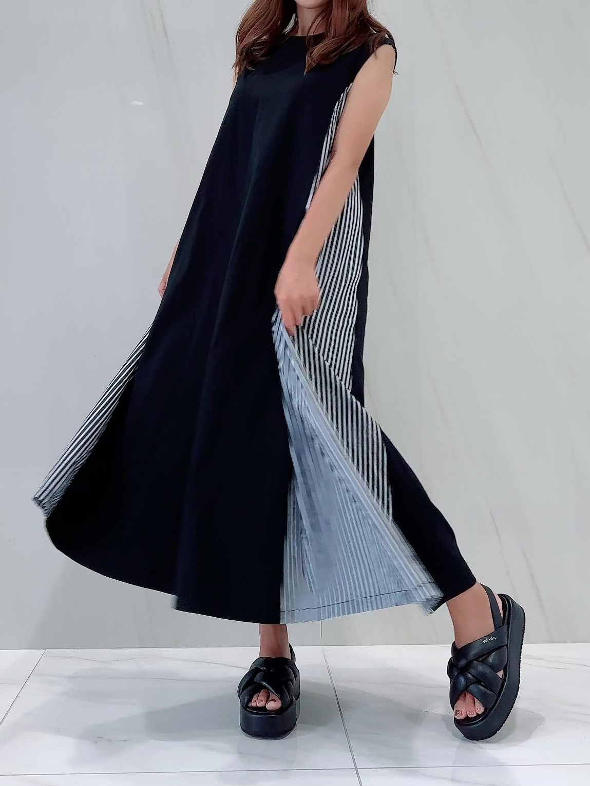 【selva secreta】side stripe Aline dress