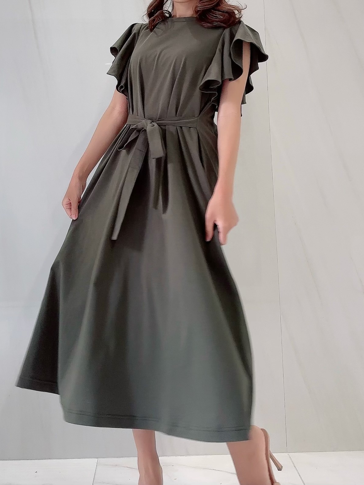 【selva secreta】FRILL Tshirt Dress(Mood-Khaki)