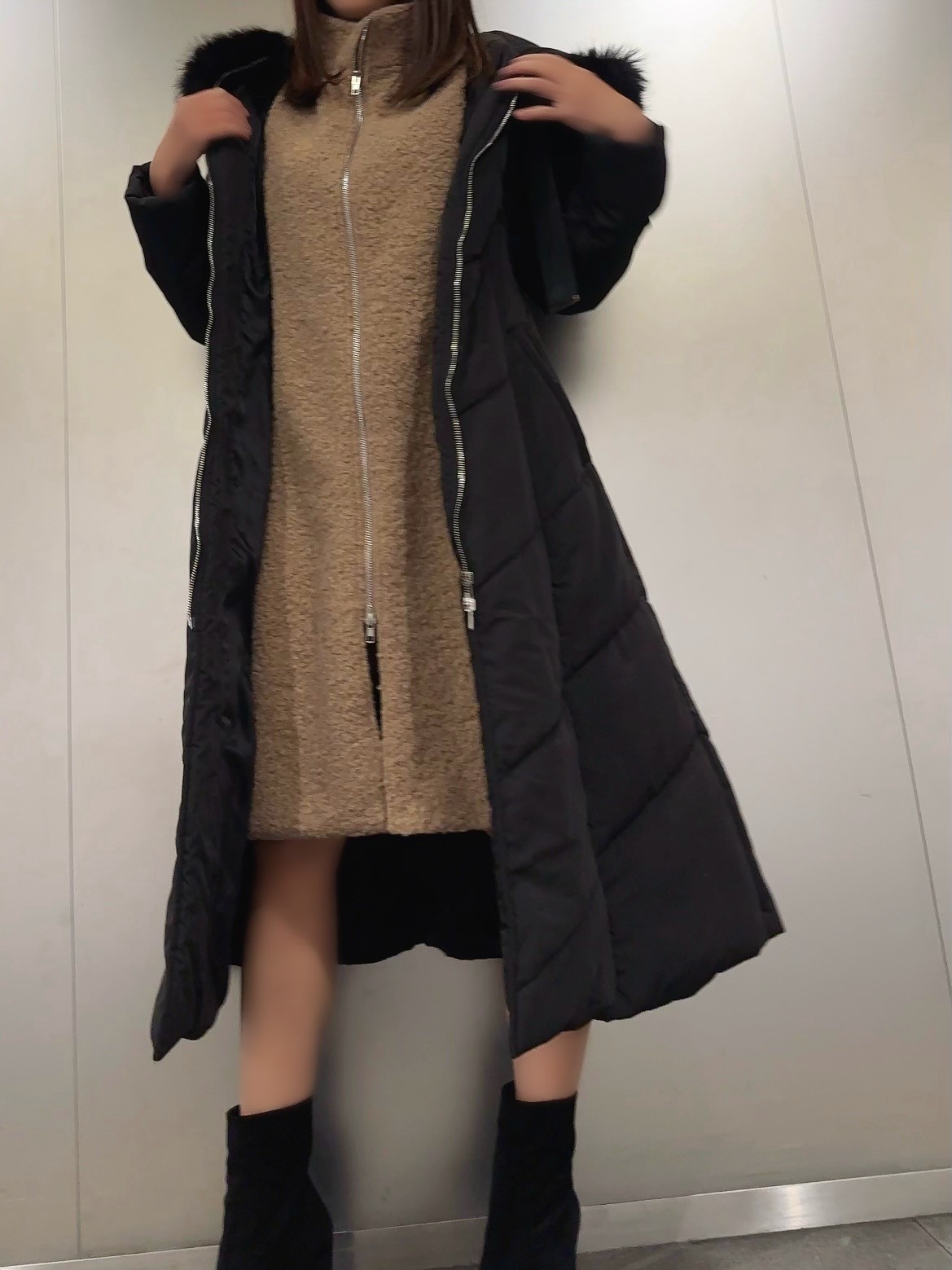 【selva secreta】Removable Boa COAT(black×Boa beige)