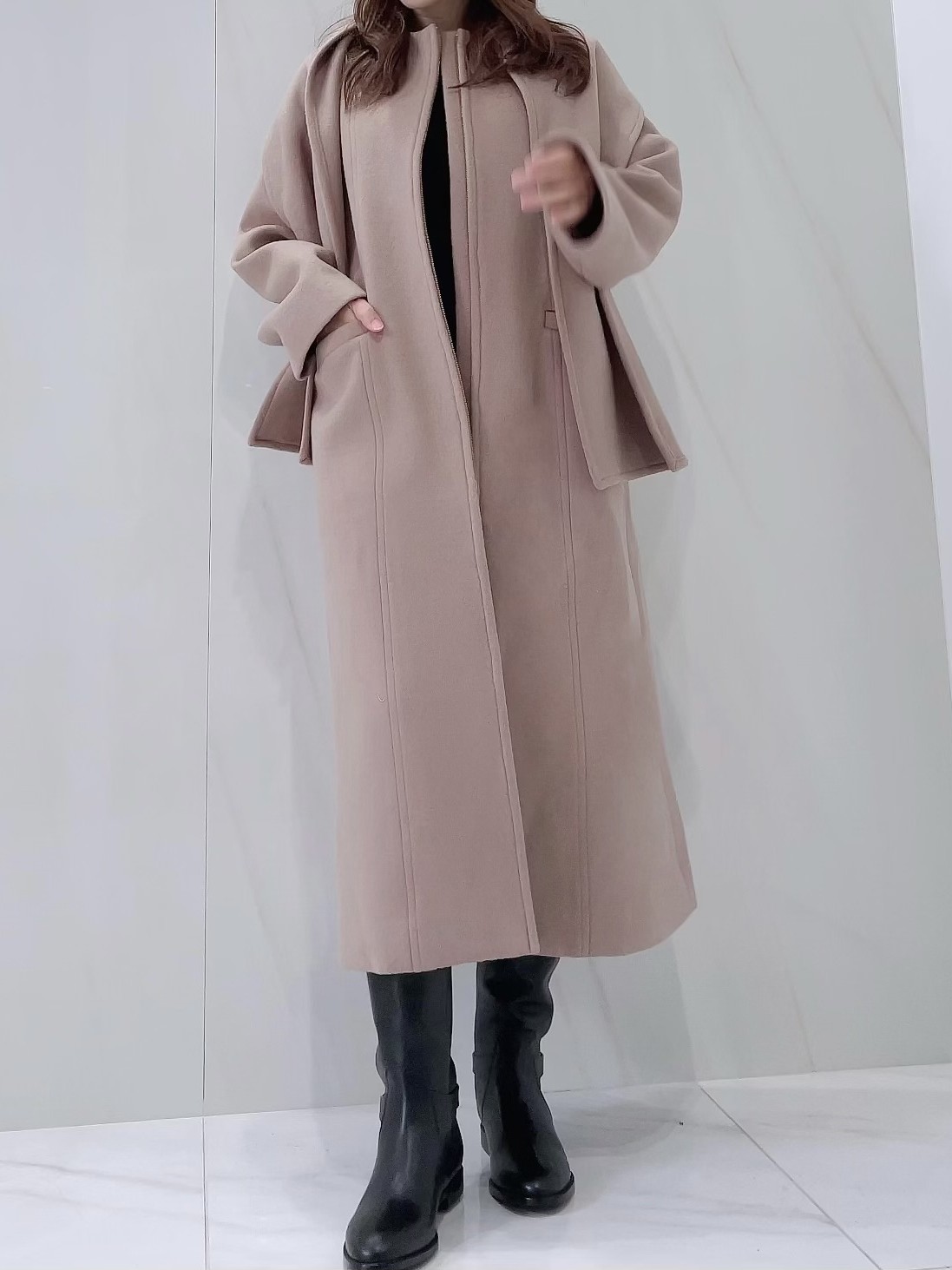 【selva secreta】Scarf WOOL COAT(pink-beige)