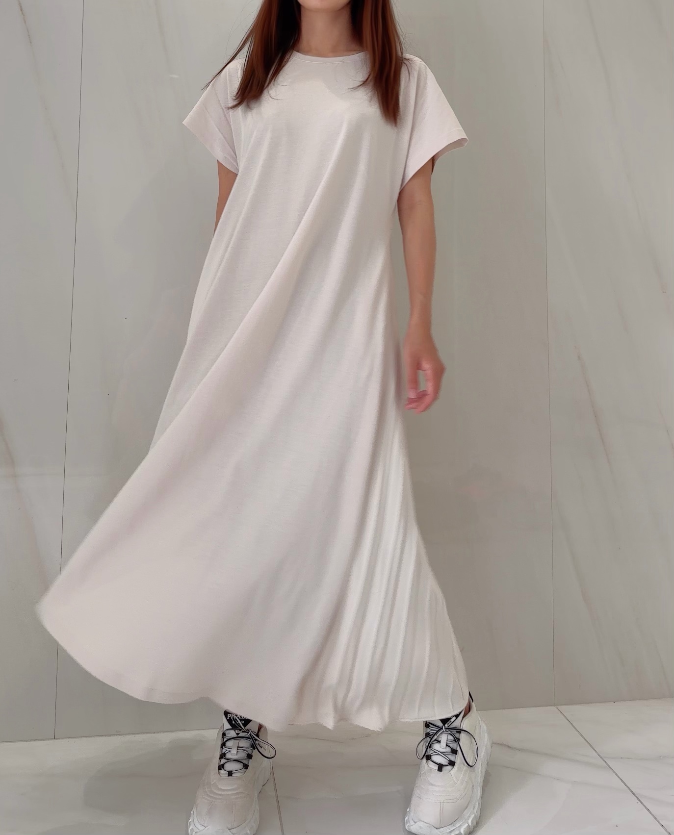 【selva secreta】Pleats Tshirt Pocket one-piece(Off-White)