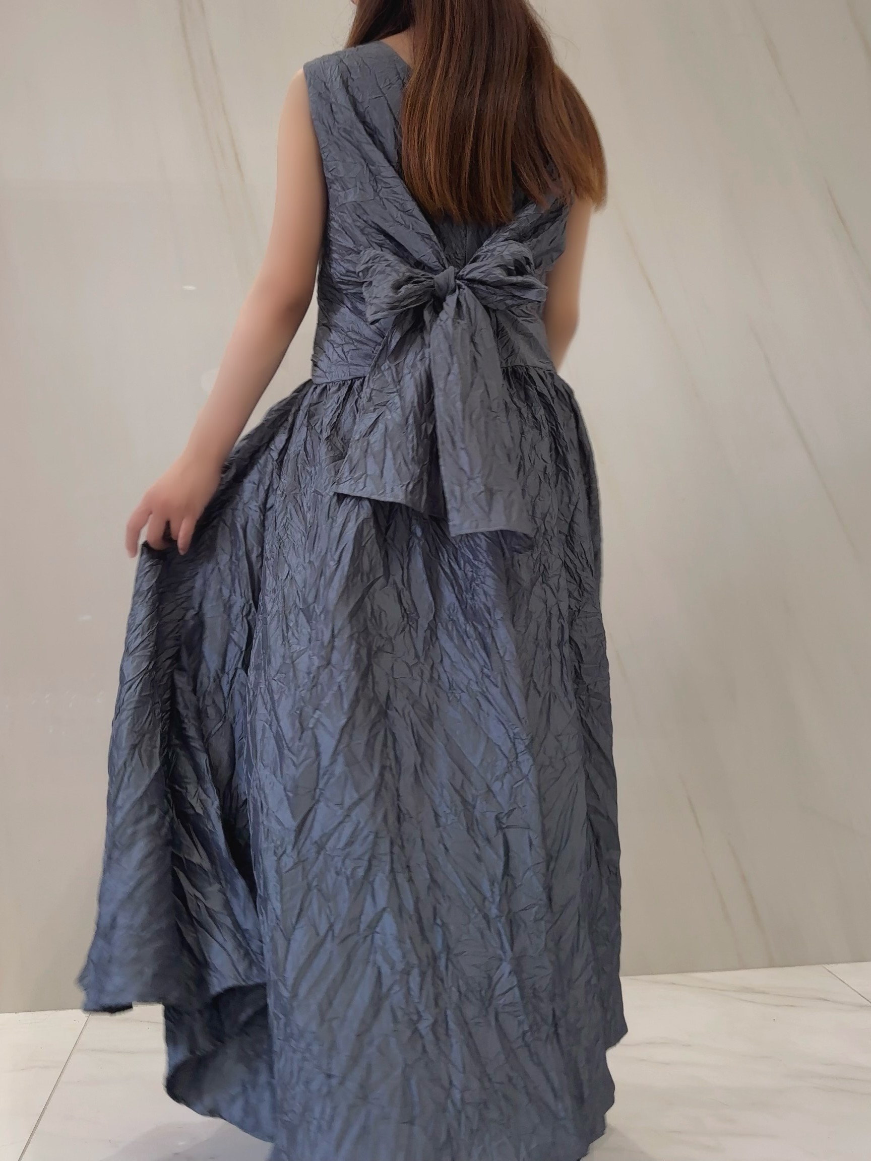 【selva secreta】Wrinkled ribbon Dress(gray)