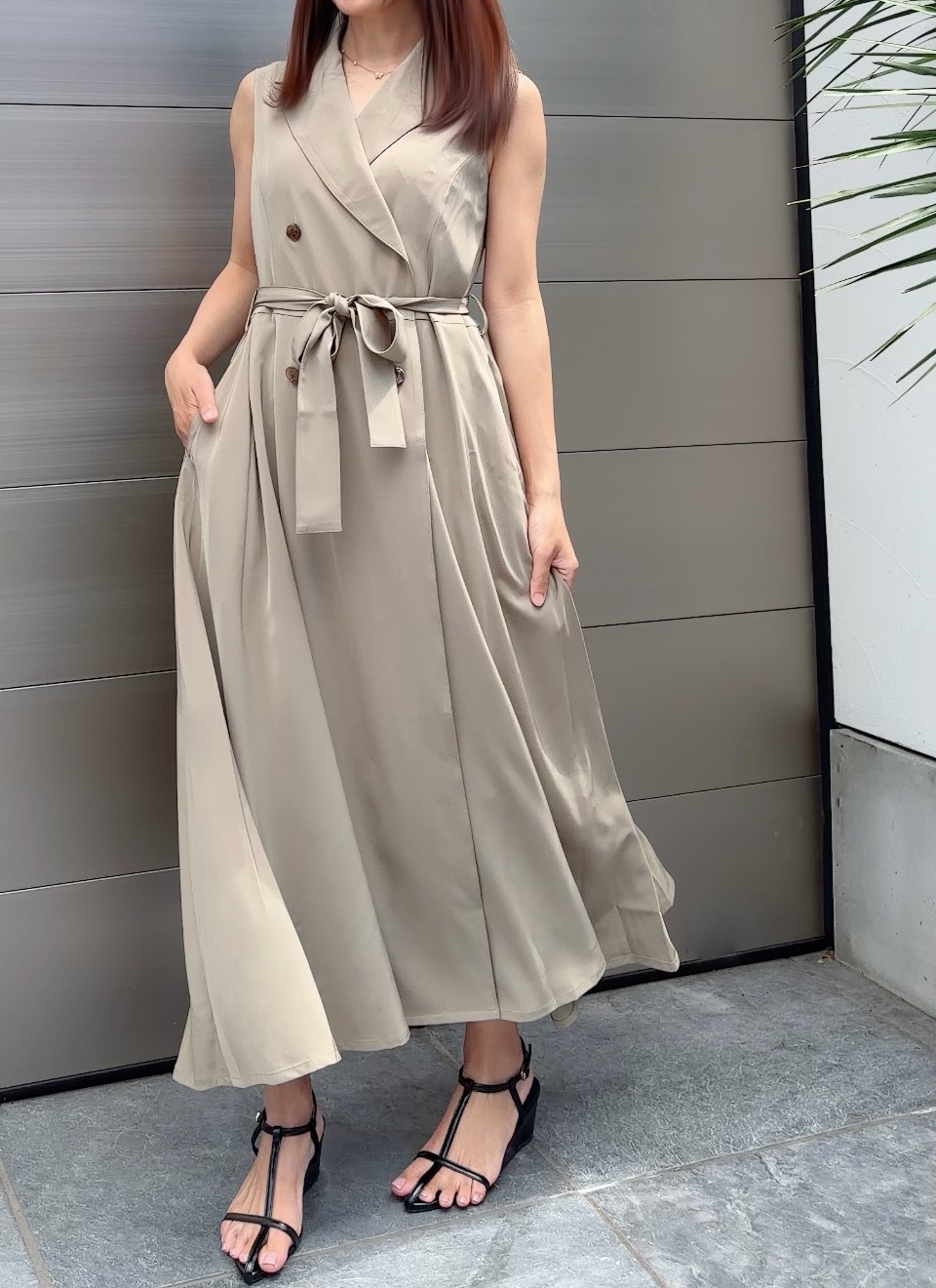 Double Button Gilet Dress(greige)