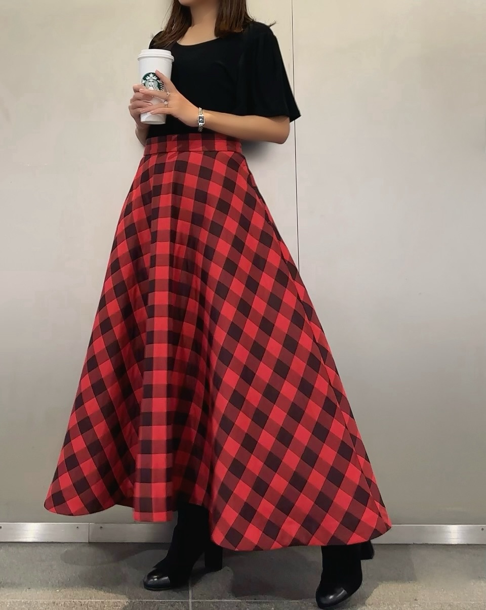 【selva secreta】Double Sandwich CHECK SKIRT (red)