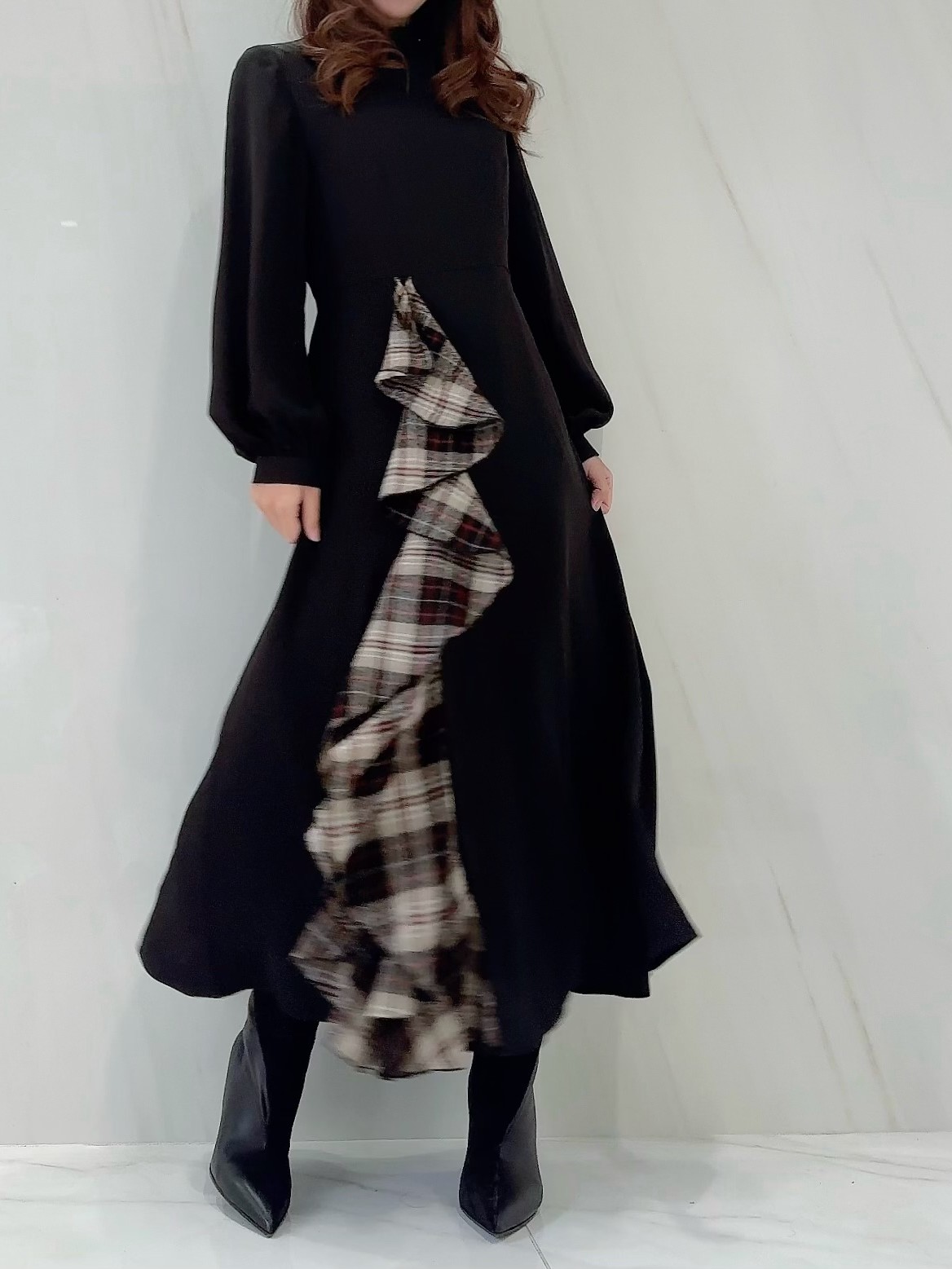 【selva secreta】RUFFLE CHECK DRESS (check-beige)