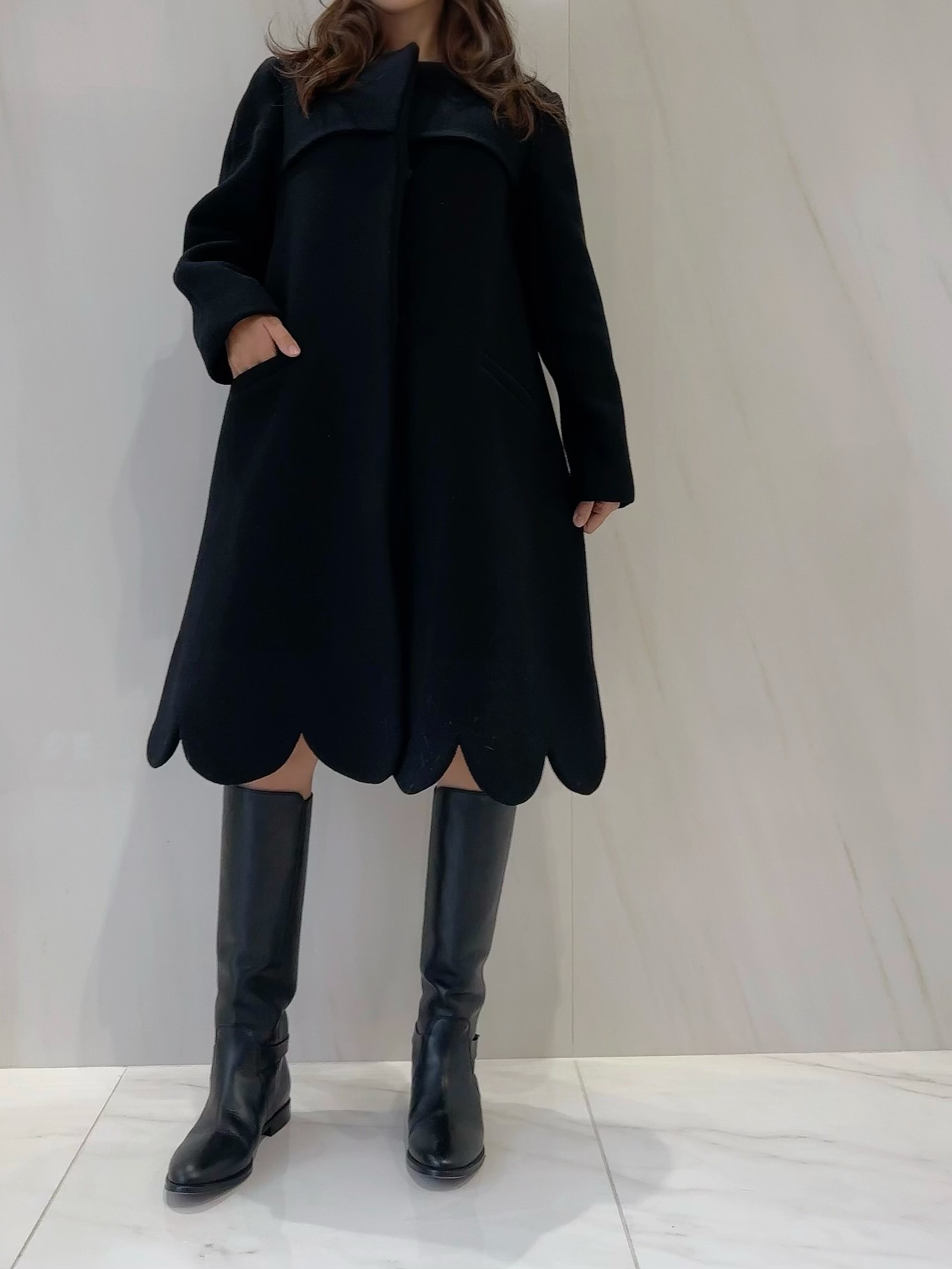 【selva secreta】Scalloped Wool Coat(black)