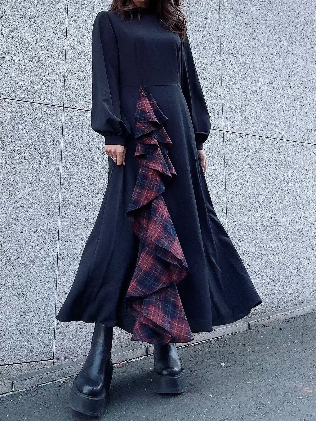 【selva secreta】RUFFLE CHECK DRESS (check-red)