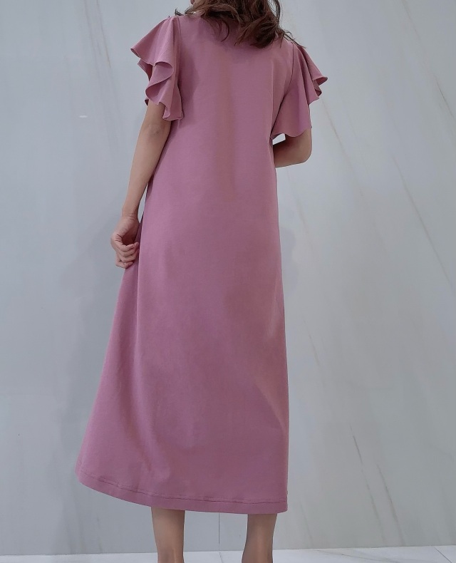 selva secreta】FRILL Tshirt Dress(Dusty-pink)