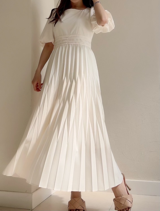 【selva secreta】Deformation Pleats dress(white)