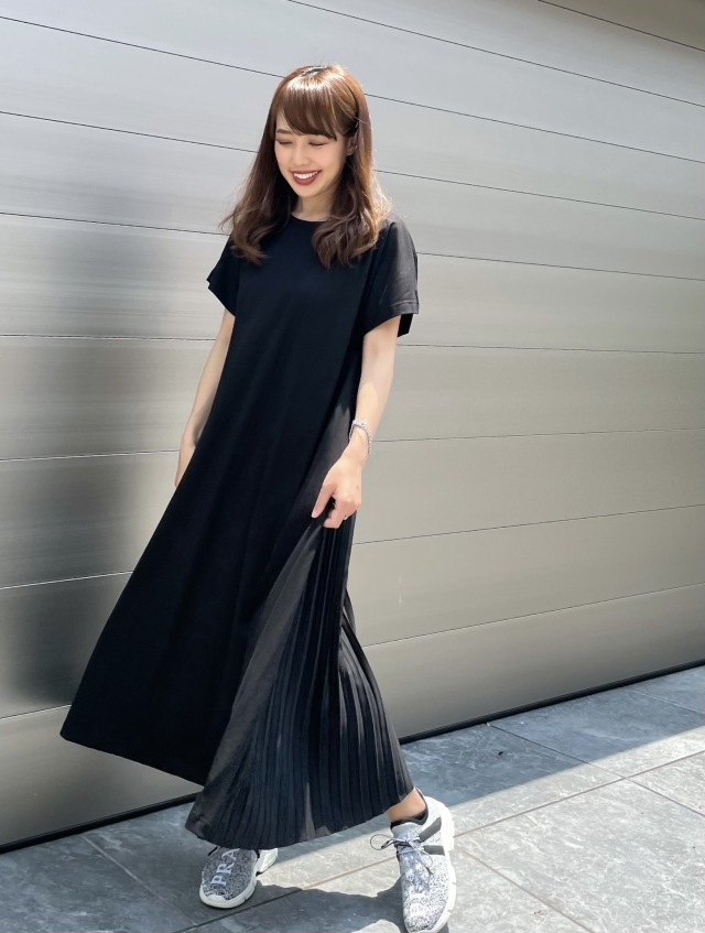 【selva secreta】Pleats Tshirt one-piece(black)