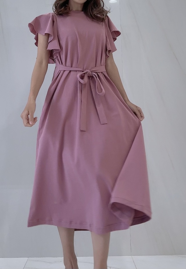 selva secreta】FRILL Tshirt Dress(Dusty-pink)