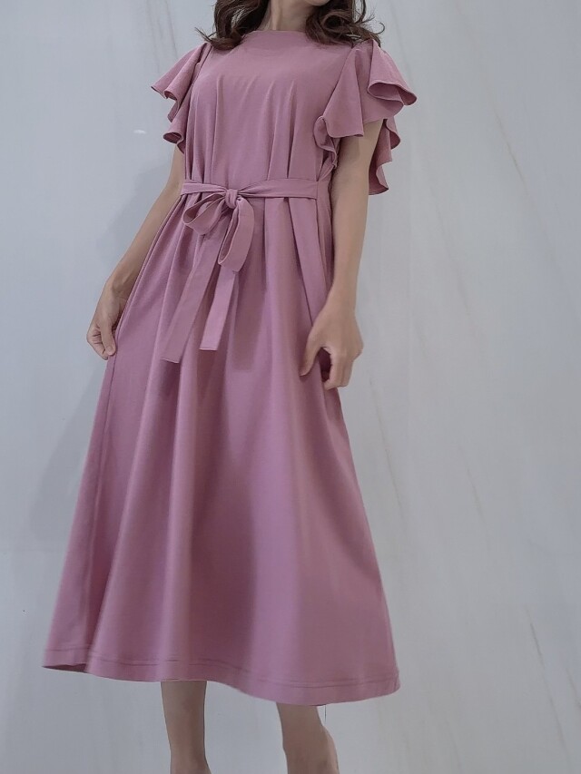 selva secreta】Pleats Tshirt one-piece half-sleeve(greige)