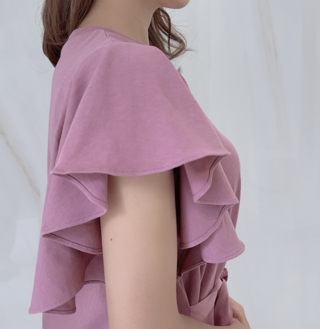 selva secreta】FRILL Tshirt Dress(Dusty-pink)