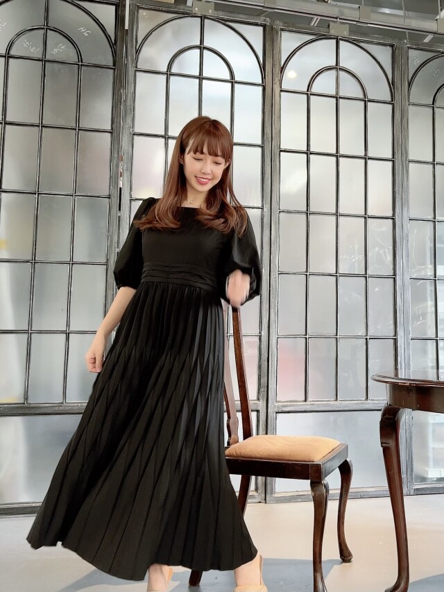 selva secreta】Deformation Pleats dress(black)