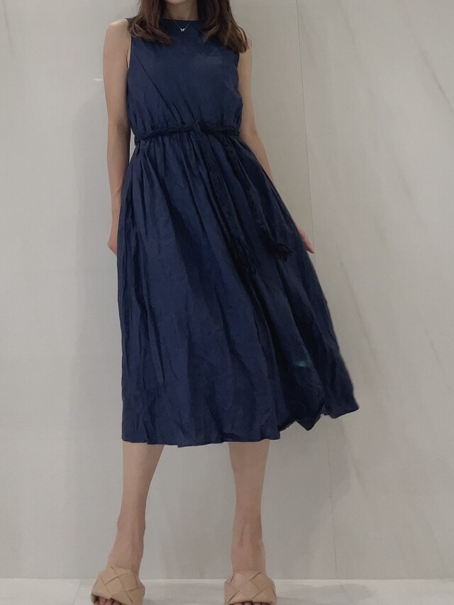 【selva secreta】Linen Wrinkled Dress (navy)