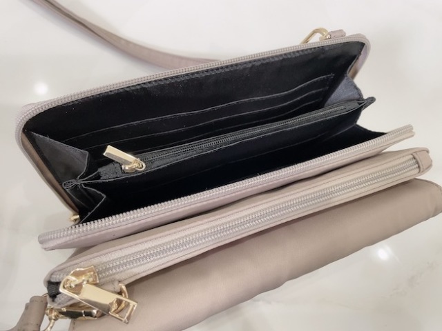 Wallet compartment bag／お財布バッグ／グレージュ 改良版】 本革 お財布ショルダー お財布ショルダーバッグ