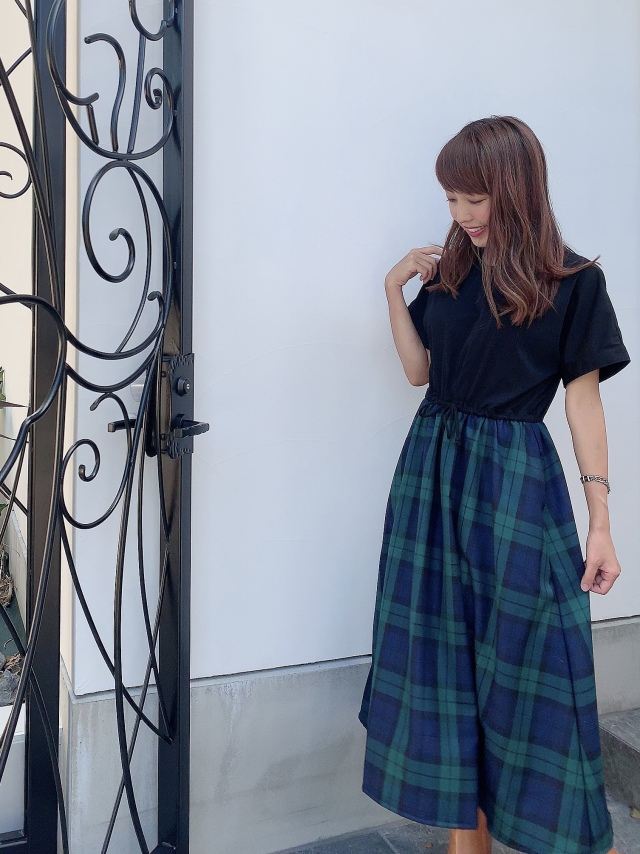 【selva secreta】CASUAL DRESS(black×check-green)