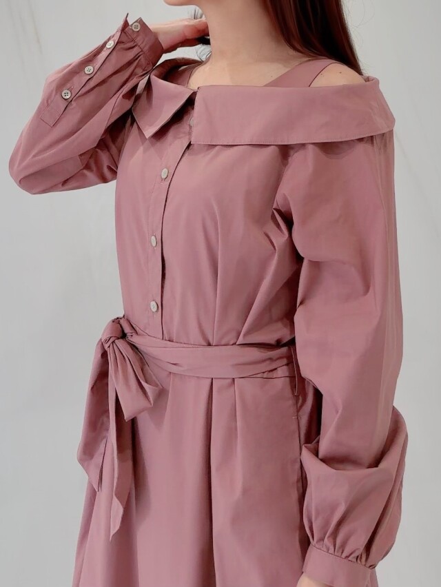 【selva secreta】off shoulder DRESS(pink-beige)