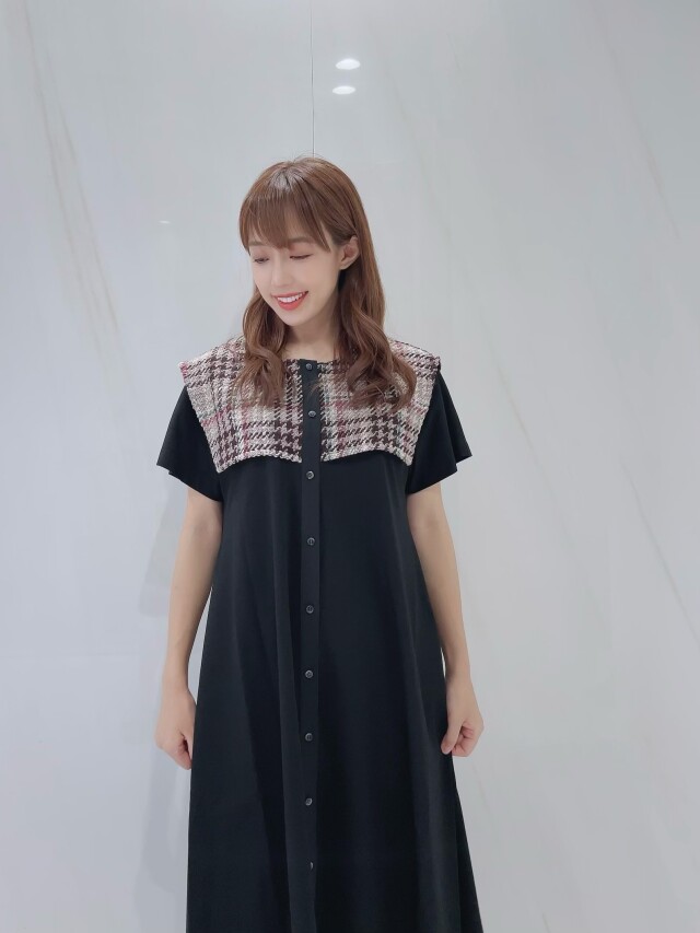 【selva secreta】WOOL CHECK  collar DRESS(black×purple check)