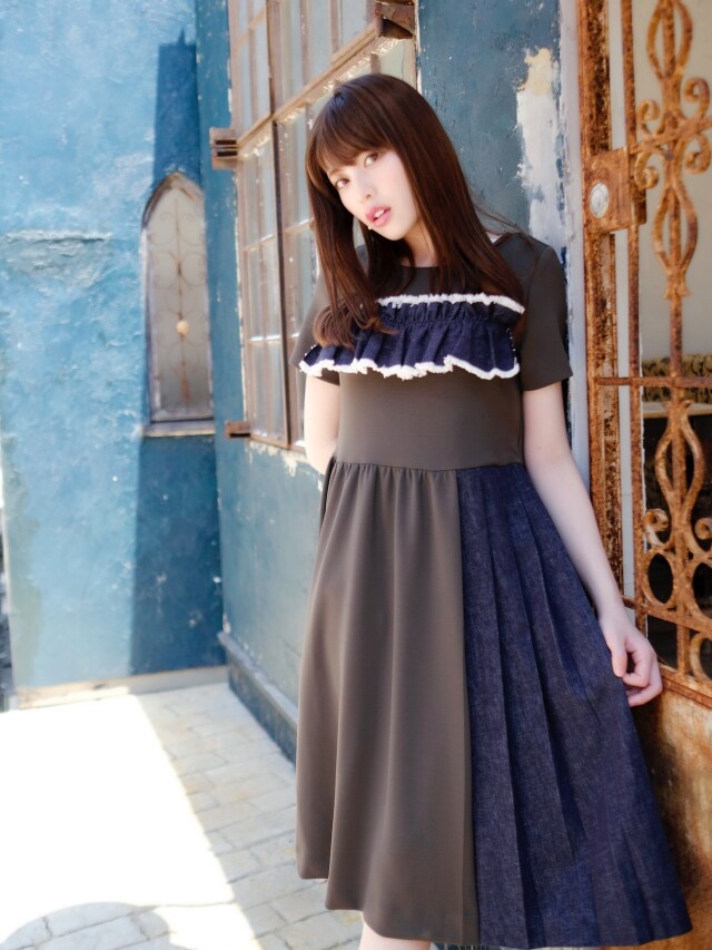 【selva secreta】POINTE DENIM DRESS (khaki)
