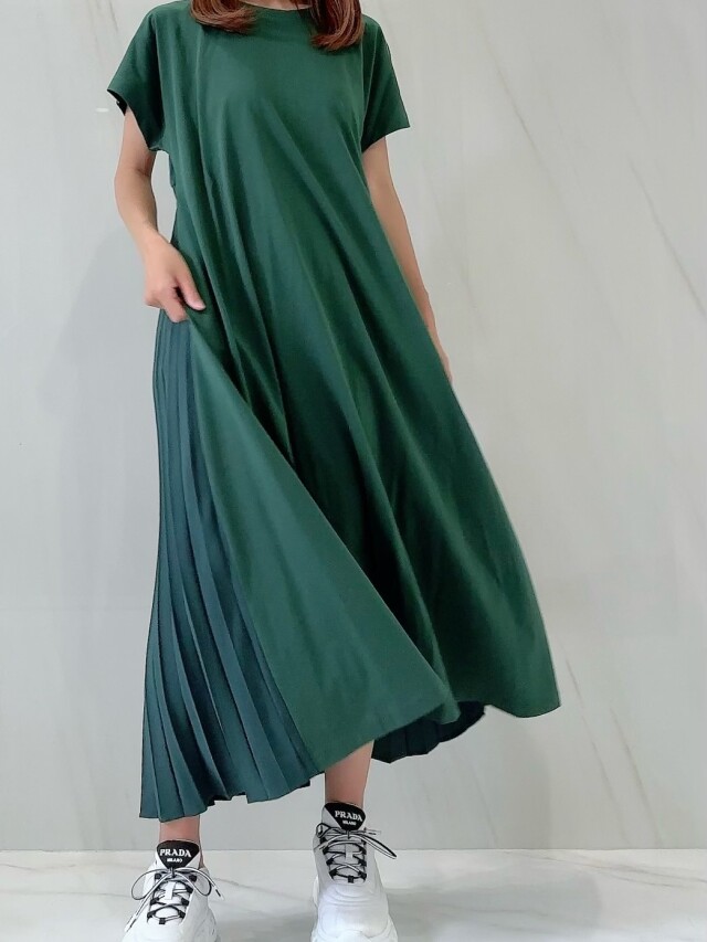【selva secreta】Pleats Tshirt Pocket one-piece(green)