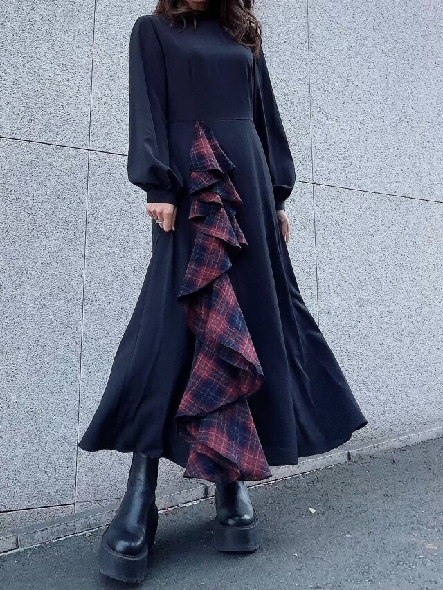 【selva secreta】RUFFLE CHECK DRESS (check-red)