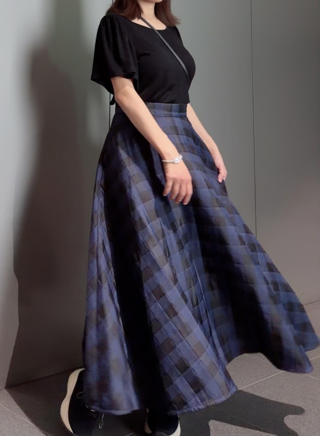 【selva secreta】Double Sandwich CHECK SKIRT (navy)