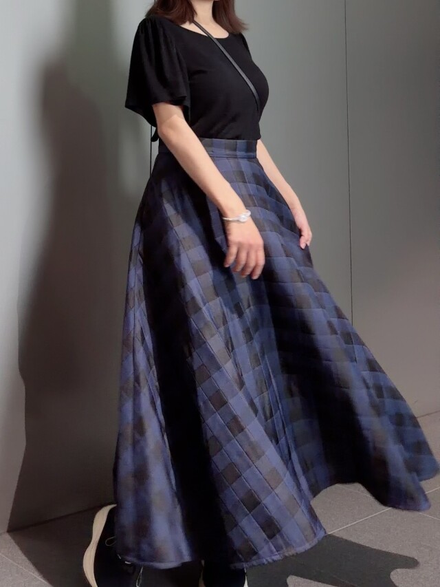 【selva secreta】Double Sandwich CHECK SKIRT (navy)